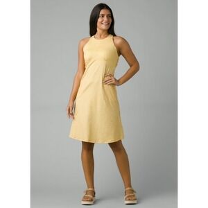 Prana Jewel Lake Dress High Neck Built in Bra Yellow Dots Size Medium